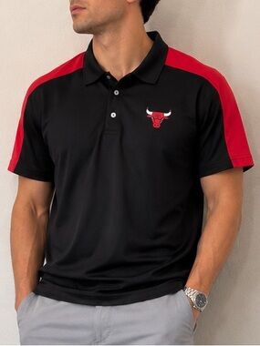NBA Chicago Bulls Black Red Performance Polo Shirt Men’s Large